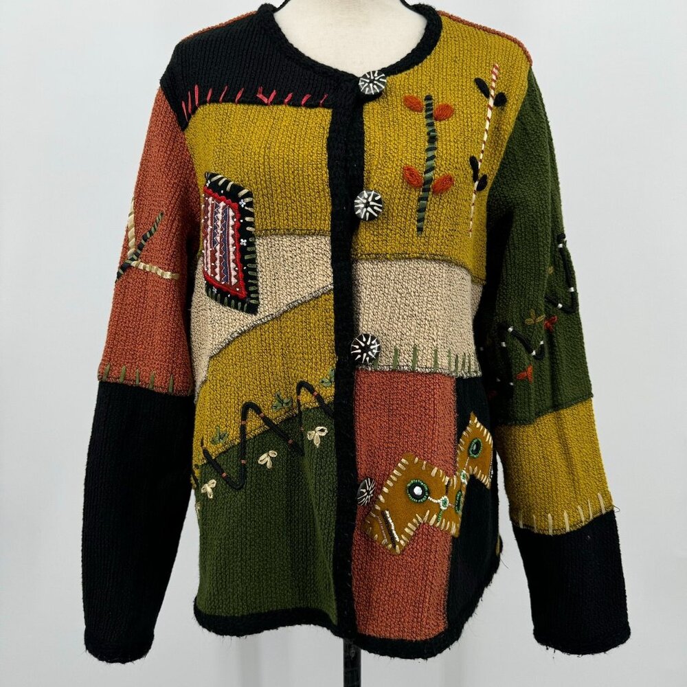 Indigo Moon Embroidered Patchwork Cardigan - image 1